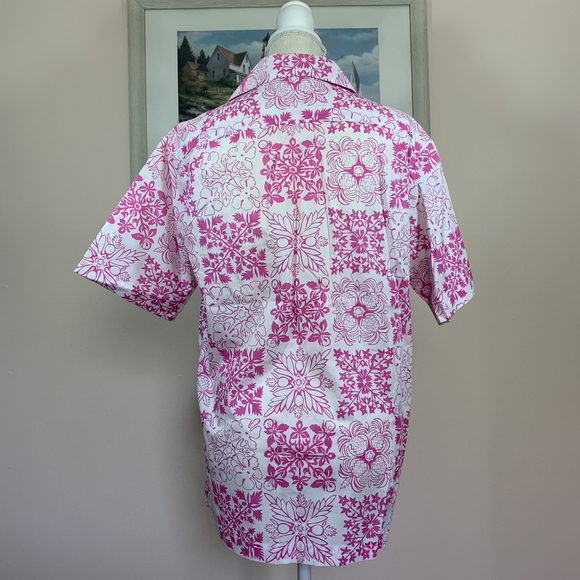 Hilo Hattie EUC pink white Hawaiian pineapple shirt M - Picture 2 of 7